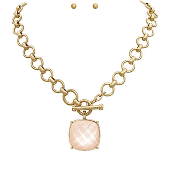 Square Stone Pendant Necklace Set - Picture 1 of 9